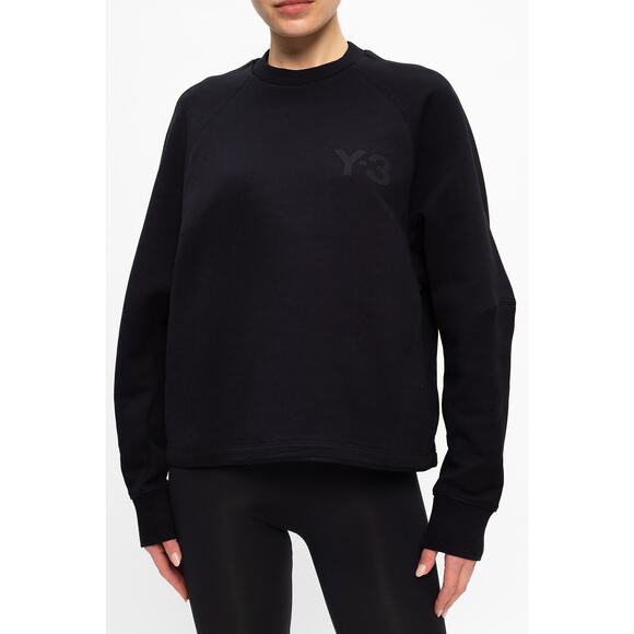Y-3 Womens Black Long Sleeve Logo Crew Neck Cozy Sweater Sweatshirt Top Size M - Picture 5 of 14